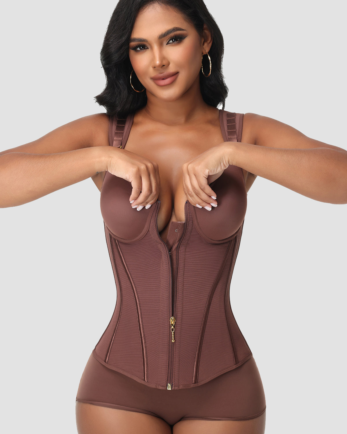 Double Compression Long Slimming Faja Waist Trainer Zipper Vest with Bra