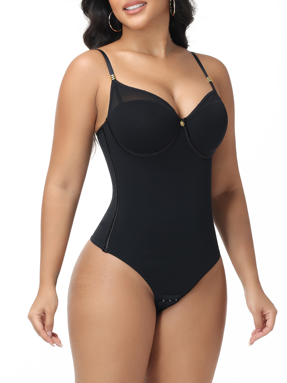 Adjustable Strap Thong Bodysuit Lace Up Back Tummy Control Shapewear