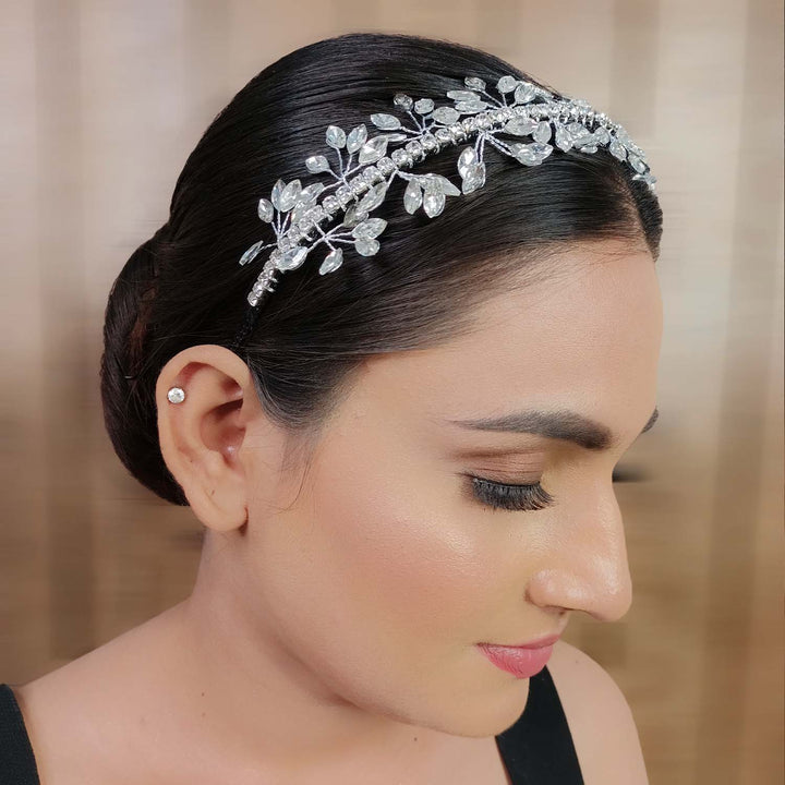 Shagun White Stone Silver Plated Hair Band