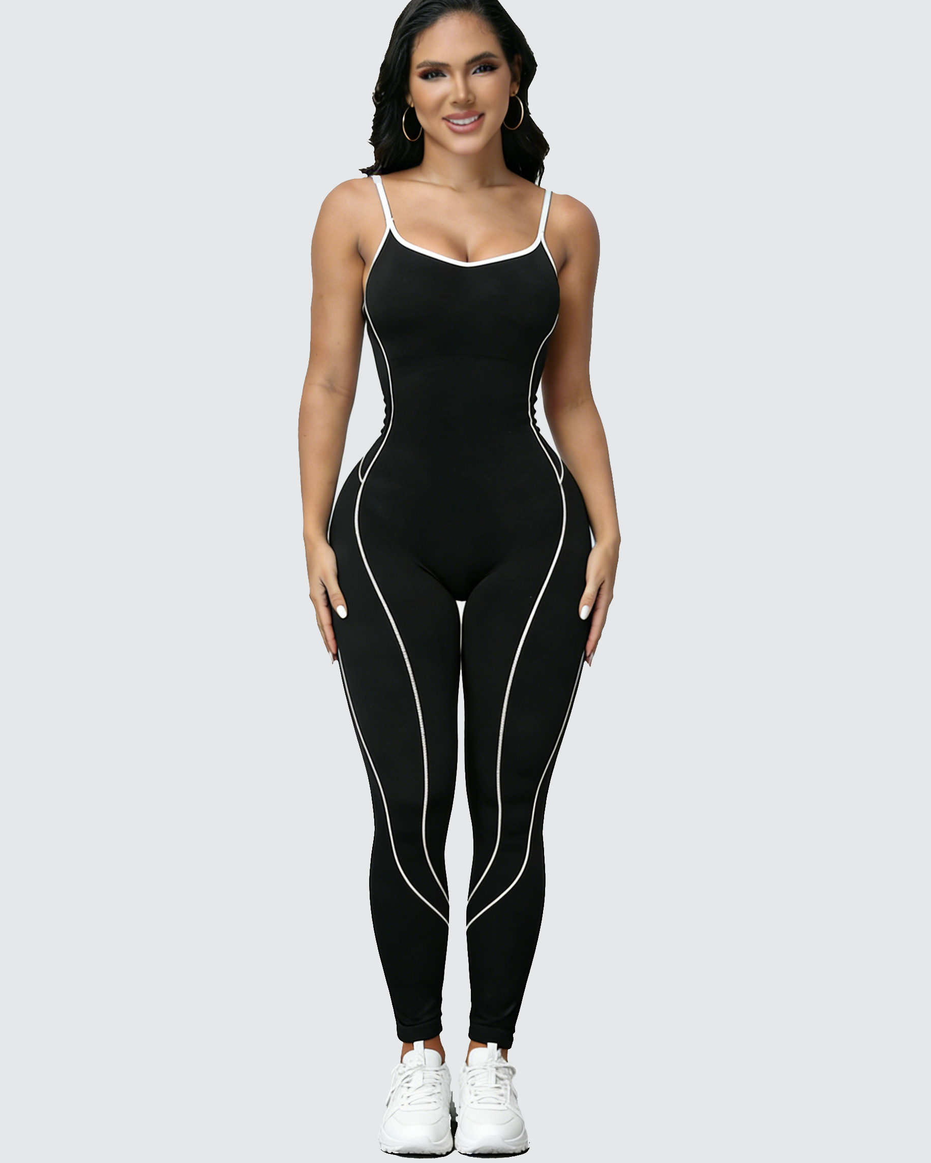 Seamless Athletic Jumpsuit Cross-Strap Color-Block Full-Length Bodysuit  - By Qivii