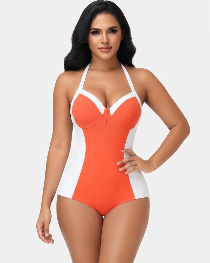 Polka Dot Halter Lace Up Back Zipper Bodysuit  - By Qivii
