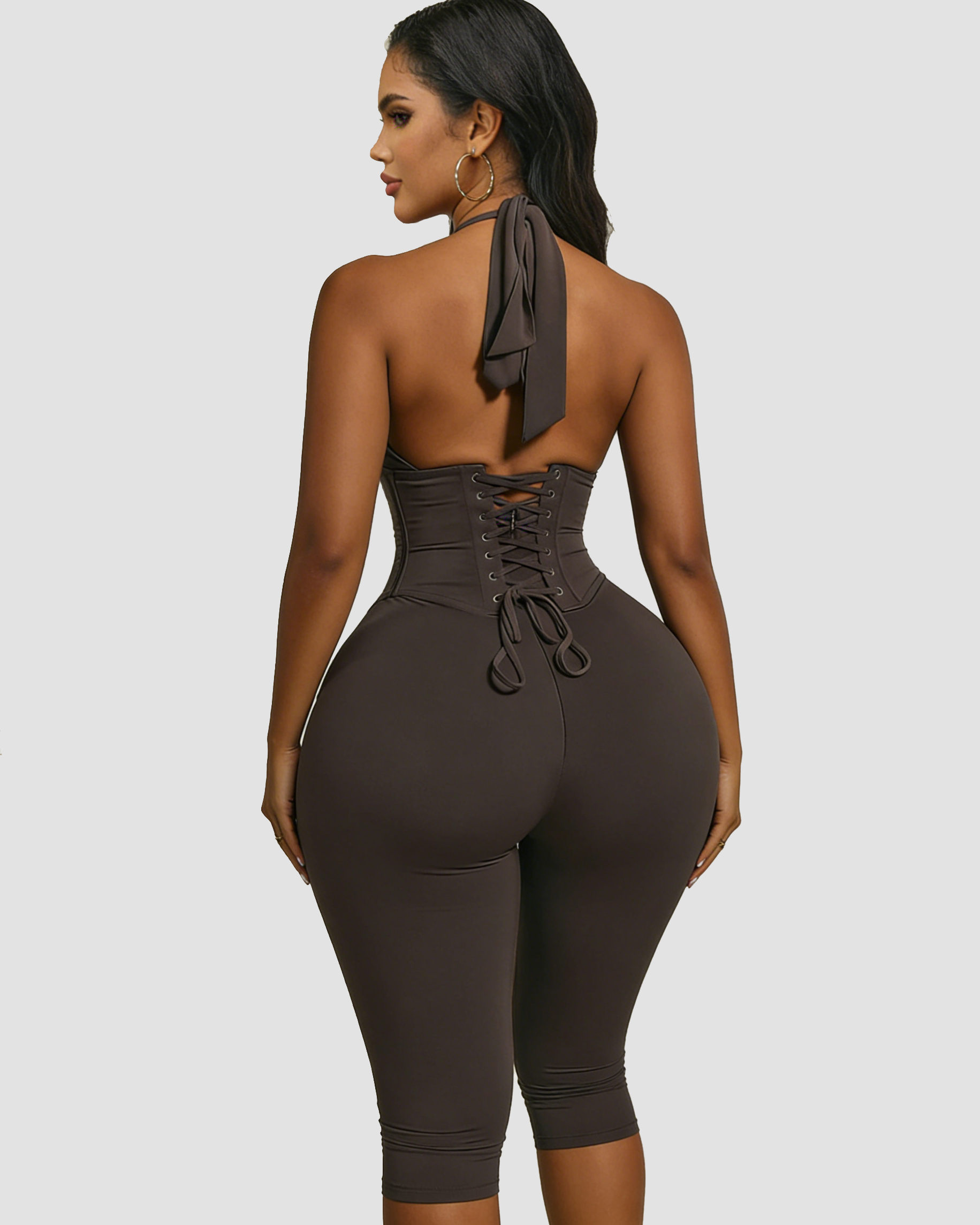 Hourglass Figure The Corset Body Shaper Waist Cincher Capri Jumpsuit Two-Piece Set  - By Qivii