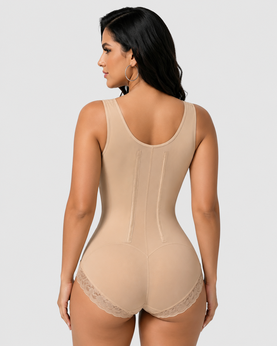 Adjustable Strap Double Compression Tummy Control Butt Lifting Lace Bodysuit Shapewear  - By Qivii