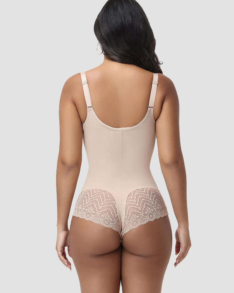 Shapshe® Lace Trim Double Compression Shapewear Bodysuit  - By Qivii