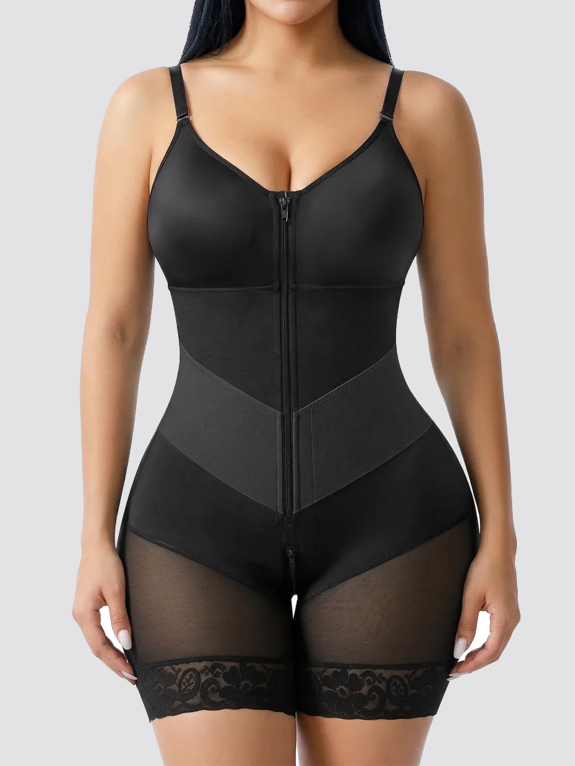 High Compression V-shaped Waist Belt Tummy Control Zipper Full Body Shapewear