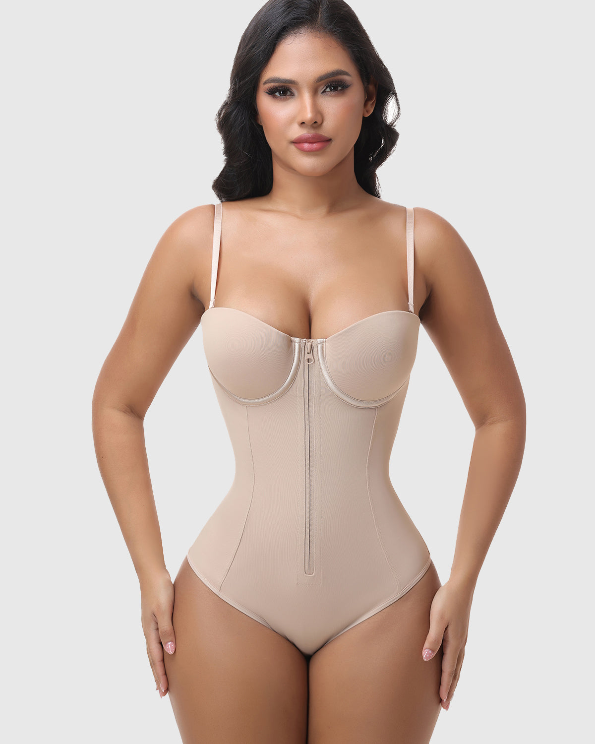 Hourglass Front Zipper Bodysuit with Lace-Up Back
