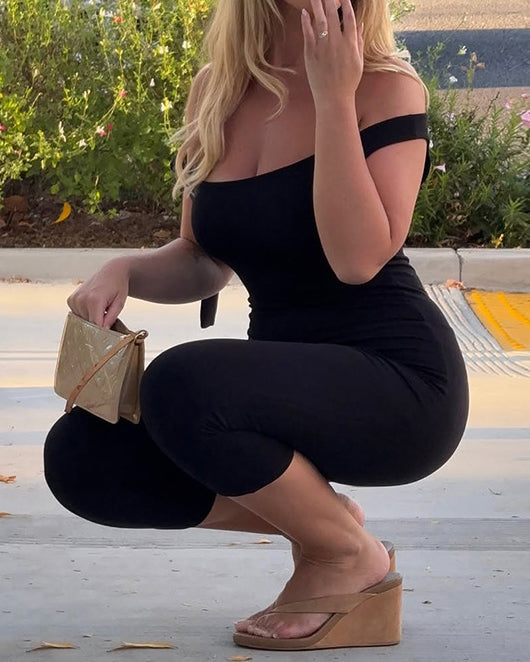Off Shoulder Curvy Body Capri Jumpsuit  - By Qivii
