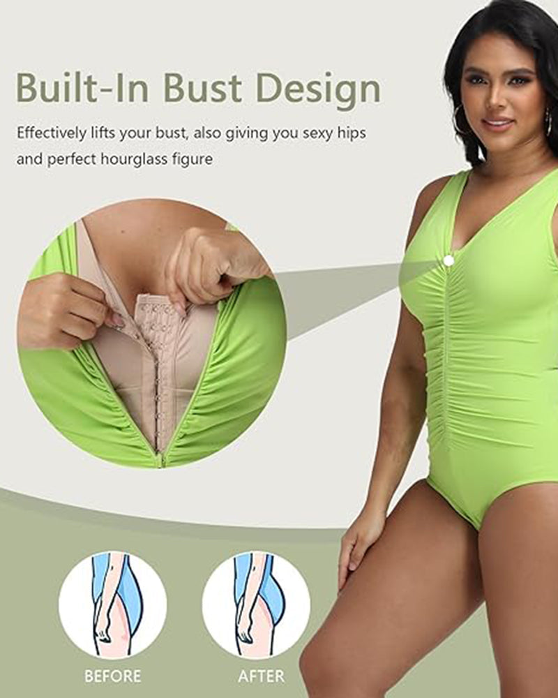 Shapshe® One Piece Deep V Ruched Tummy Control Swimsuit  - By Qivii