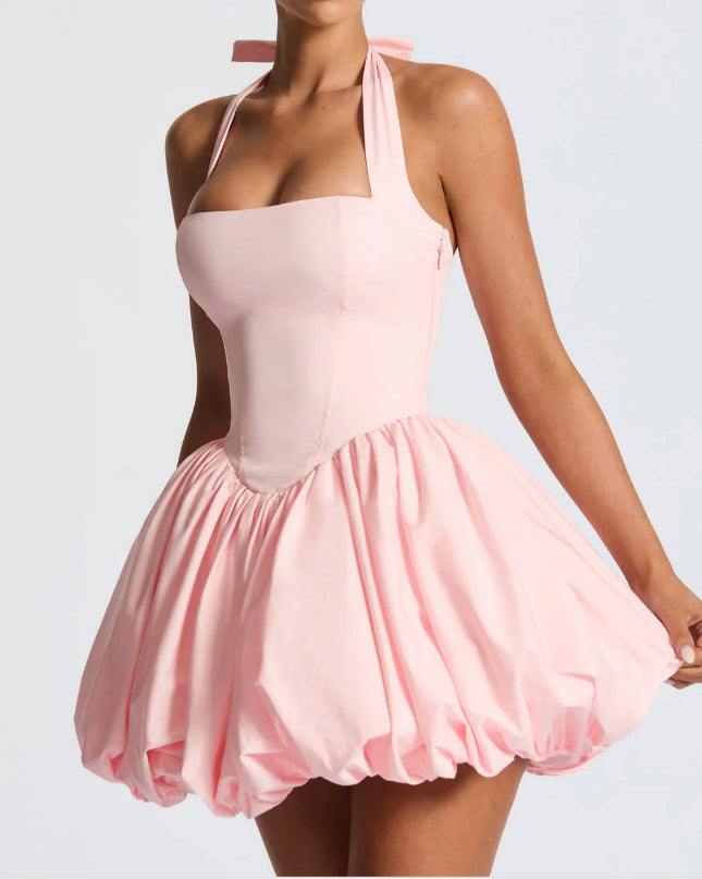 Halter Polka Dot Bubble Mini Dress  - By Qivii