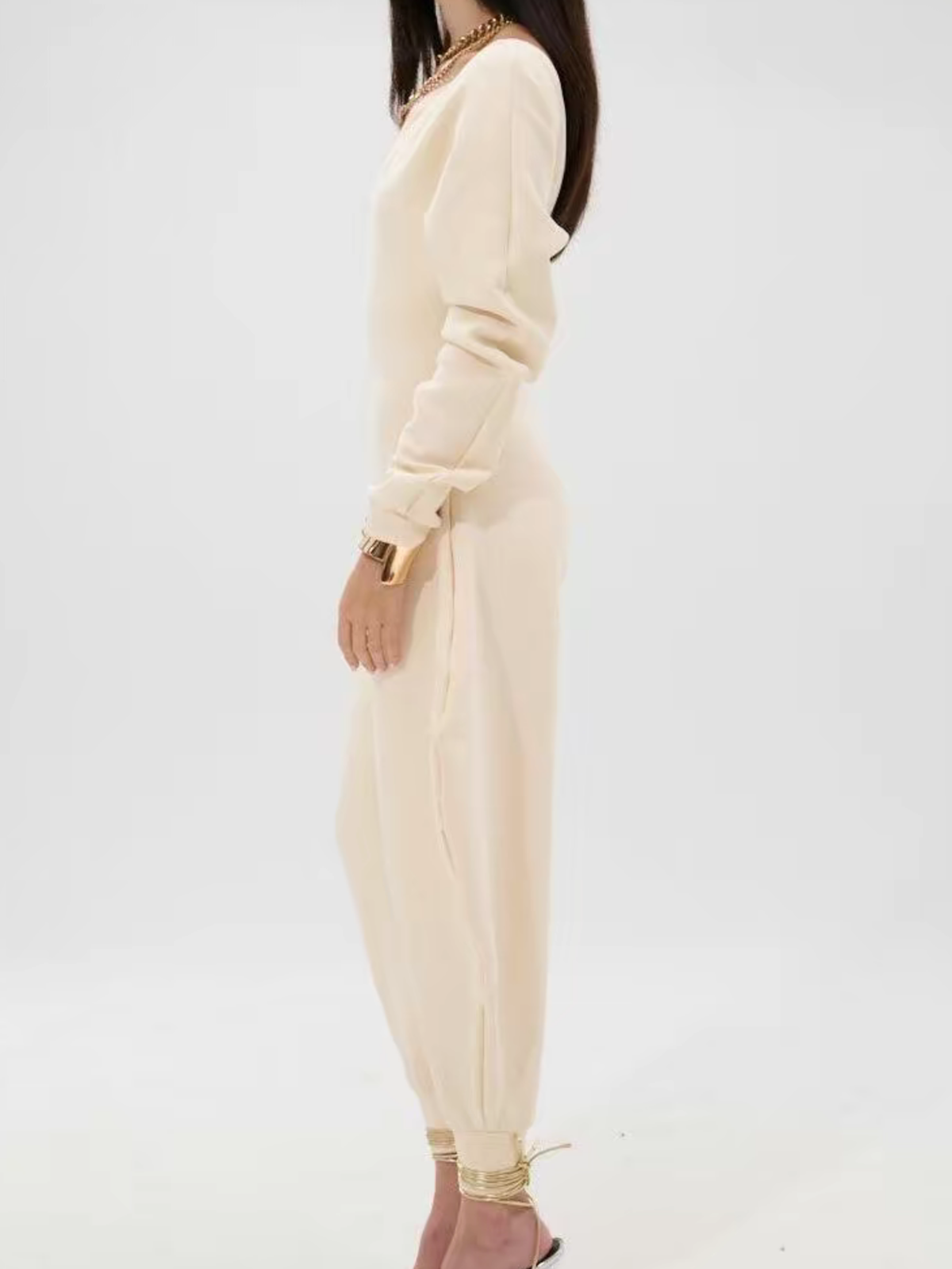 Cozy V Neck Baggy Long Sleeve Jumpsuit  - By Qivii