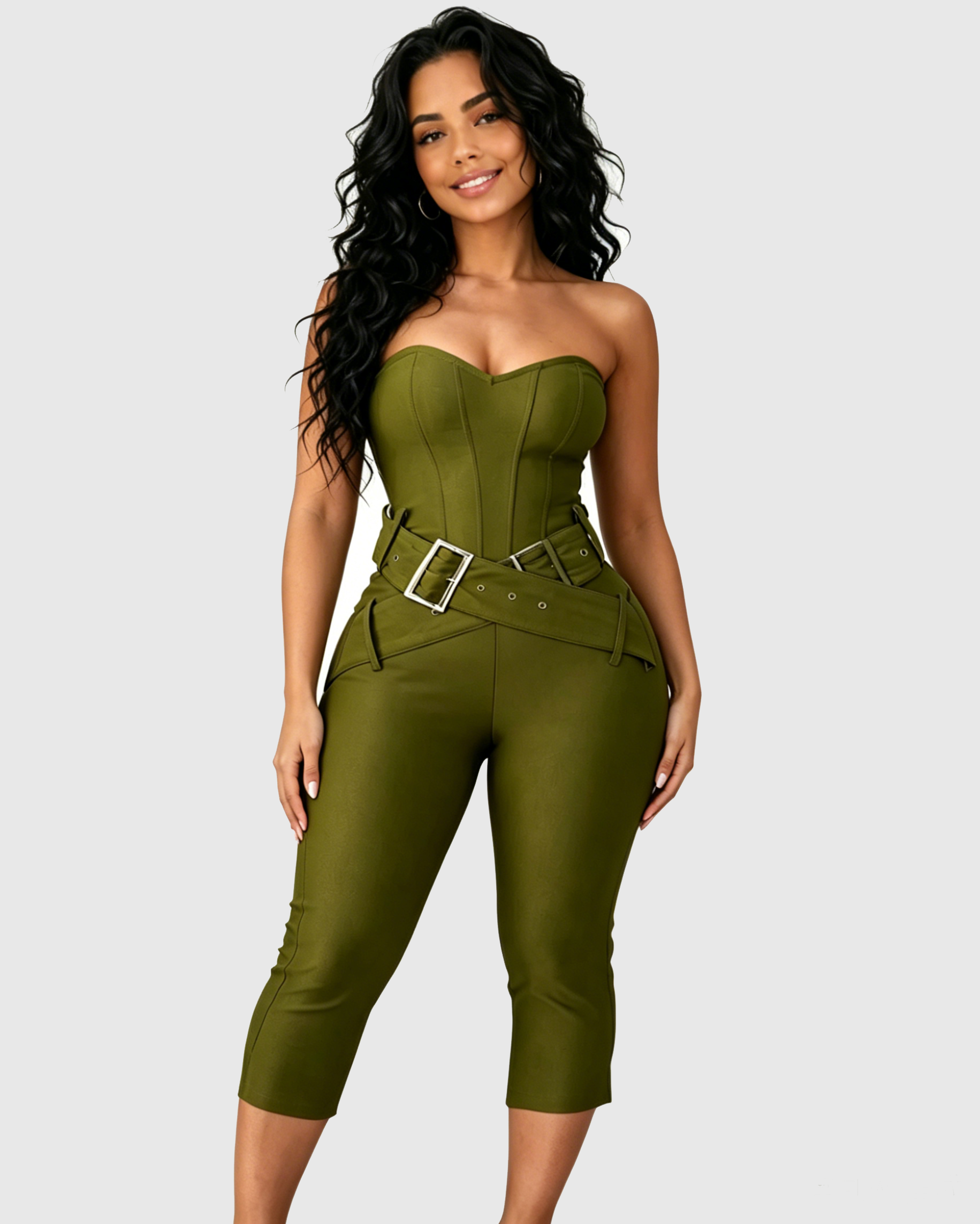 Sweetheart Strapless Capri Jumpsuit with Belt  - By Qivii