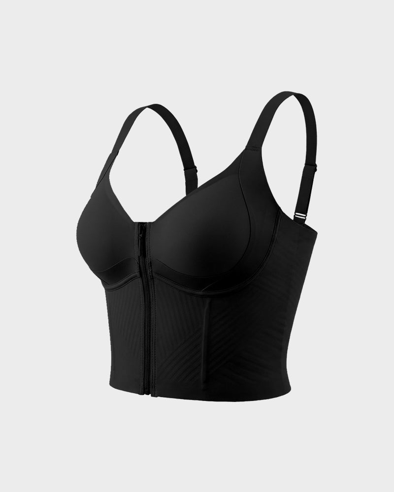Underwire Front Zipper Corset Shaping Bra with Adjustable Straps