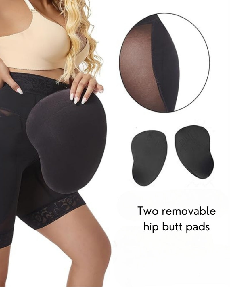 4 Row Button High Waist Hip Lift Shaping Shots With Removable Pads  - By Qivii