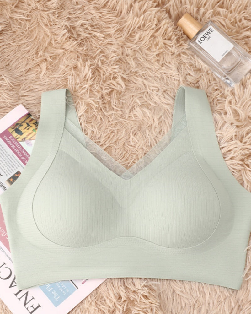 Mesh Patchwork Wire Free Soft Support Push Up Vest Bra  - By Qivii