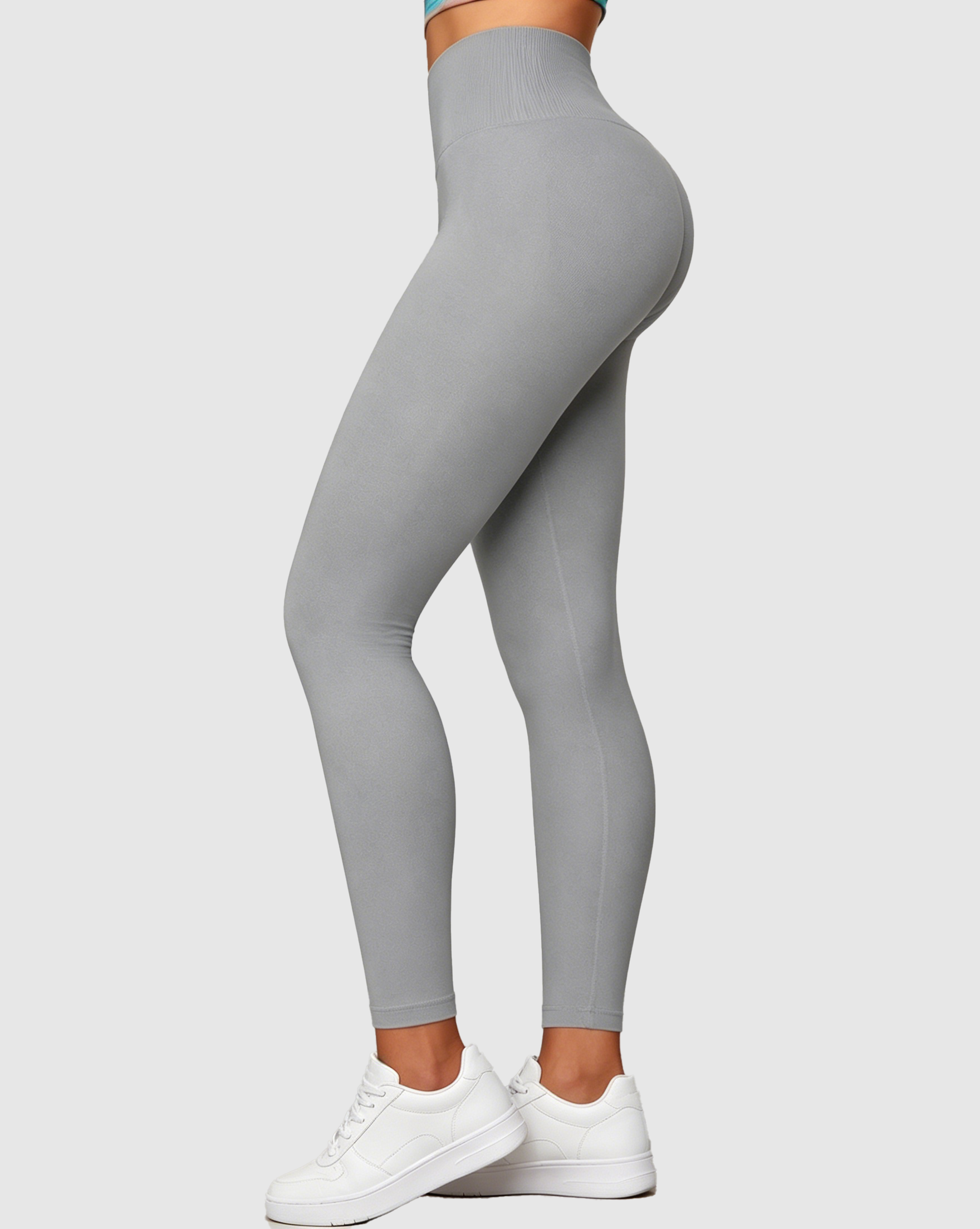 High Waist Ribbed Waistband Seamless Butt Lifting Yoga Leggings  - By Qivii