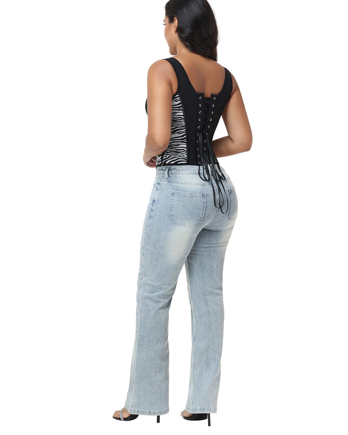 Square Neck Adjustable Strap Zebra Print Tummy Control Waist Trainer Vest