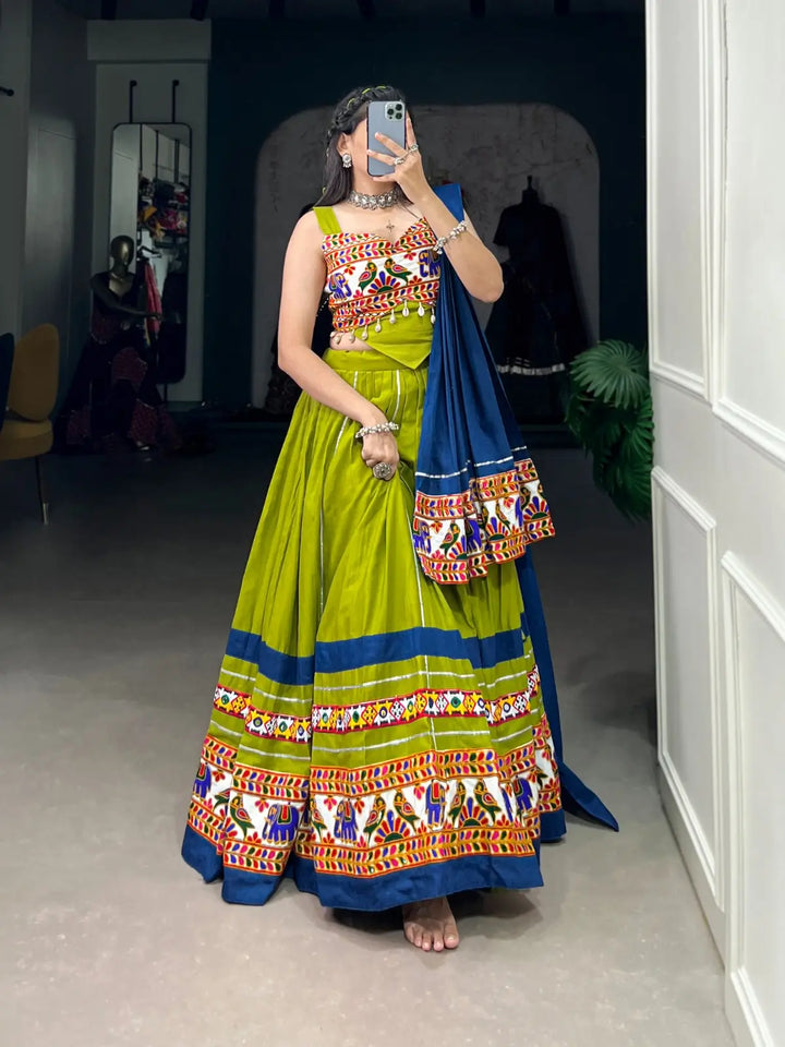 Elegant Cotton Chaniya Choli with Authentic Gamthi Work and Gota Patti Touch-Ups for a Vibrant Celebration