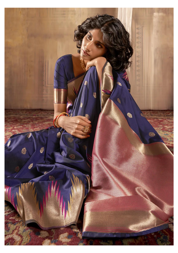 Midnight Blue Banarasi Silk Saree