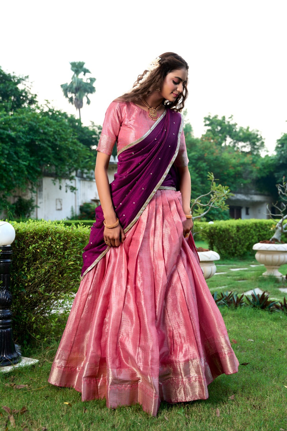 Beautiful Red Color Kanchipuram Zari Weaving Work Lehenga for Traditional Indian Wedding Wear