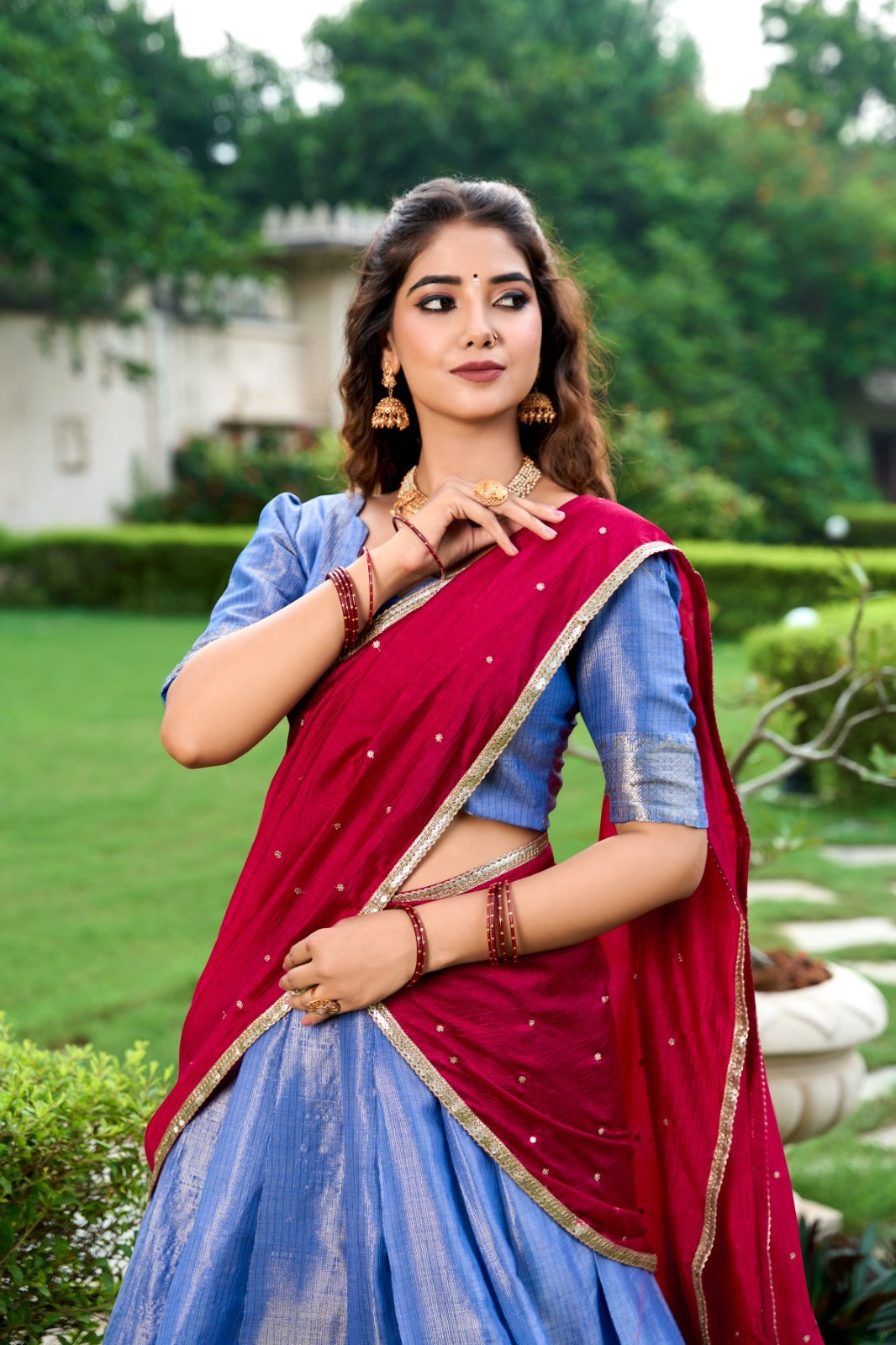 Sea Blue Color Kanchipuram Zari Weaving Work Lehenga