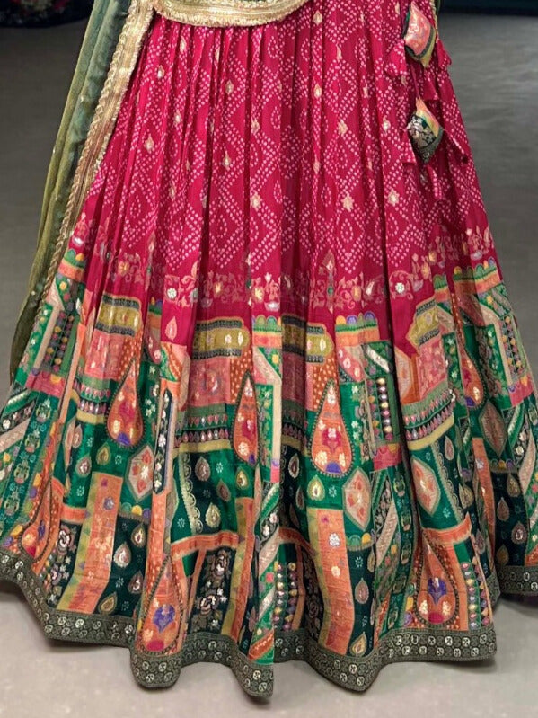 Pure Viscose Jacquard Silk Lehenga Choli In Royal Pink