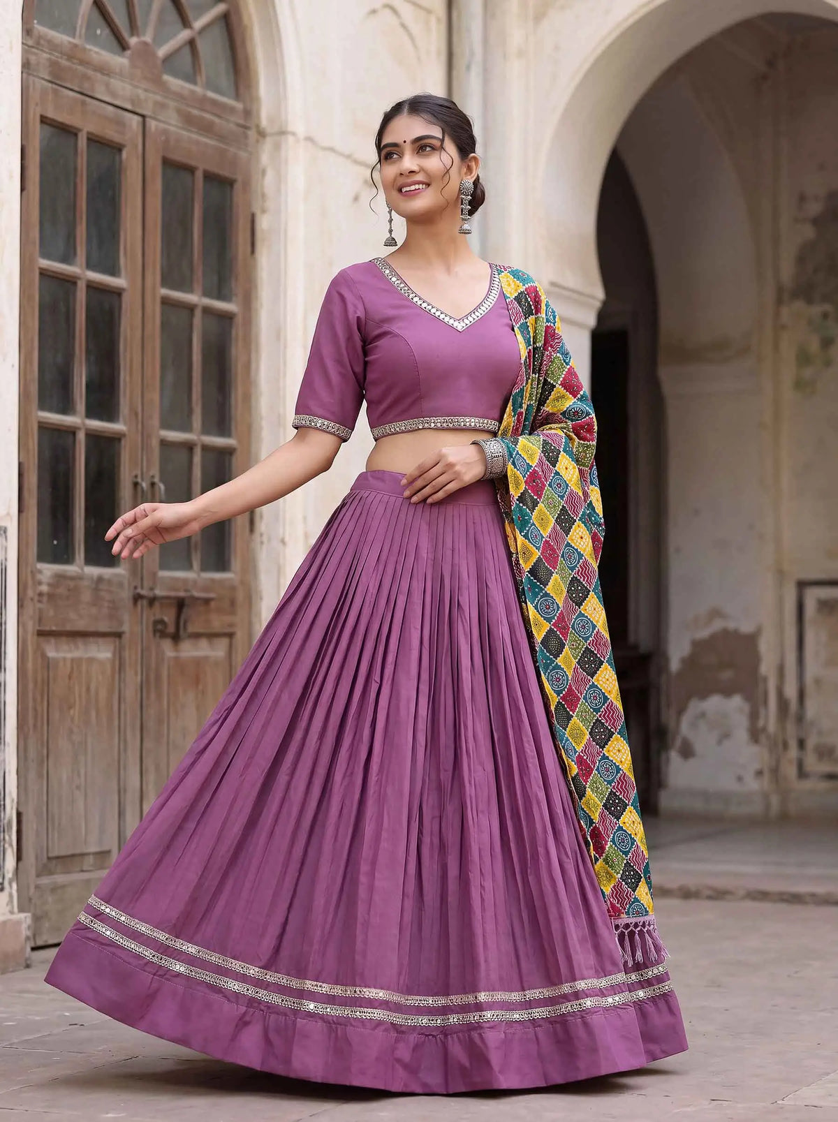 6 Meter Flair | Mauve Mirror Work Navratri Lehenga Choli