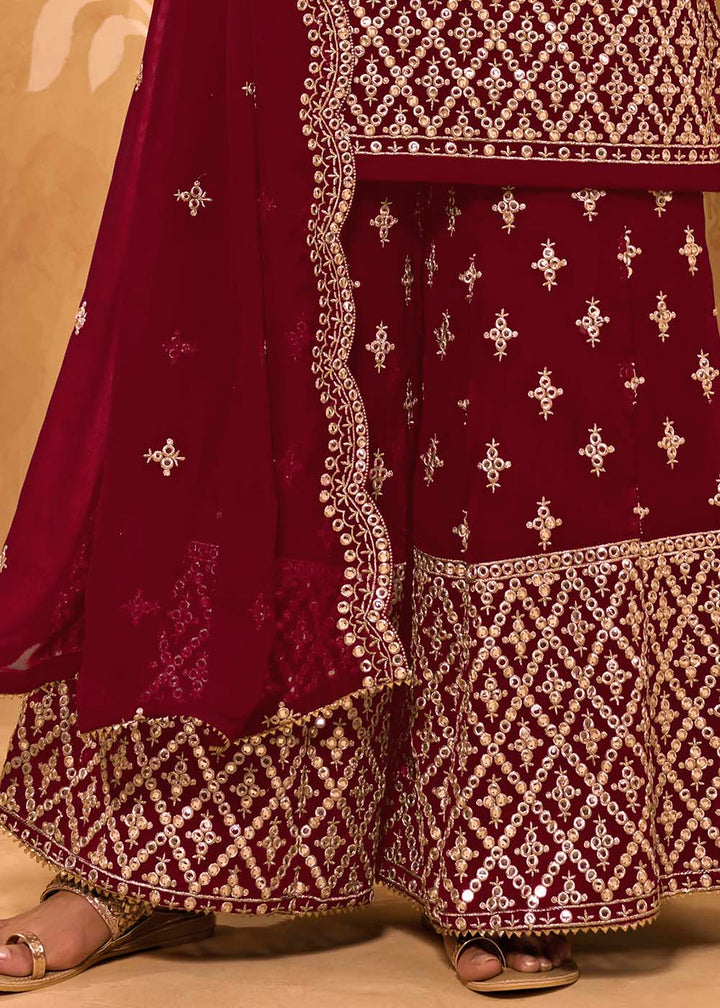 Maroon Red Georgette Metti with Zari work Sharara Suit