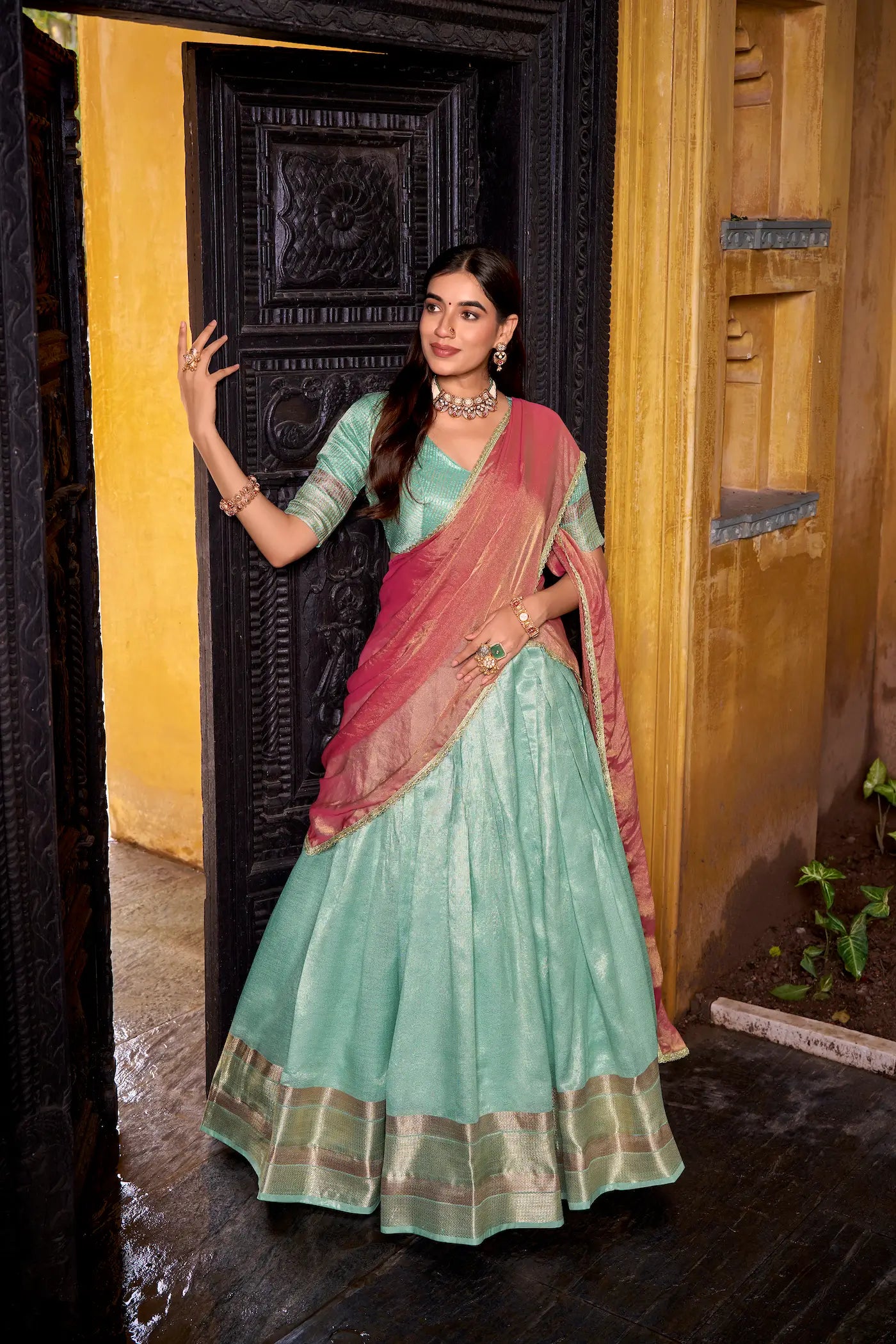 Sea Blue Dhupian Silk Zari Weaving Lehenga Choli - qivii