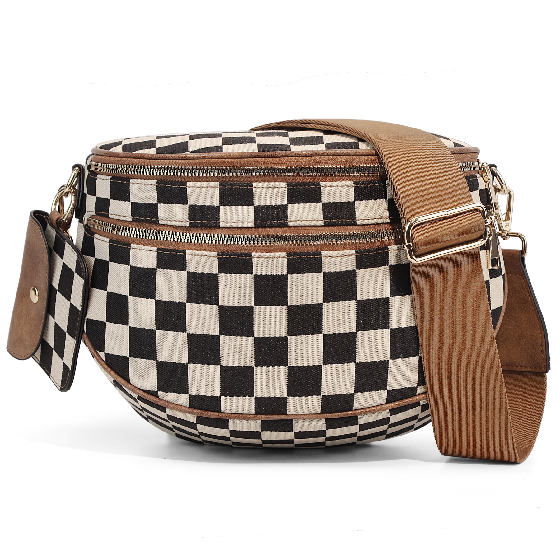 Ounamei Checkered Crossbody Bum Bag for Women Large Capacity Belt Bag for Moms & Everyday Travel