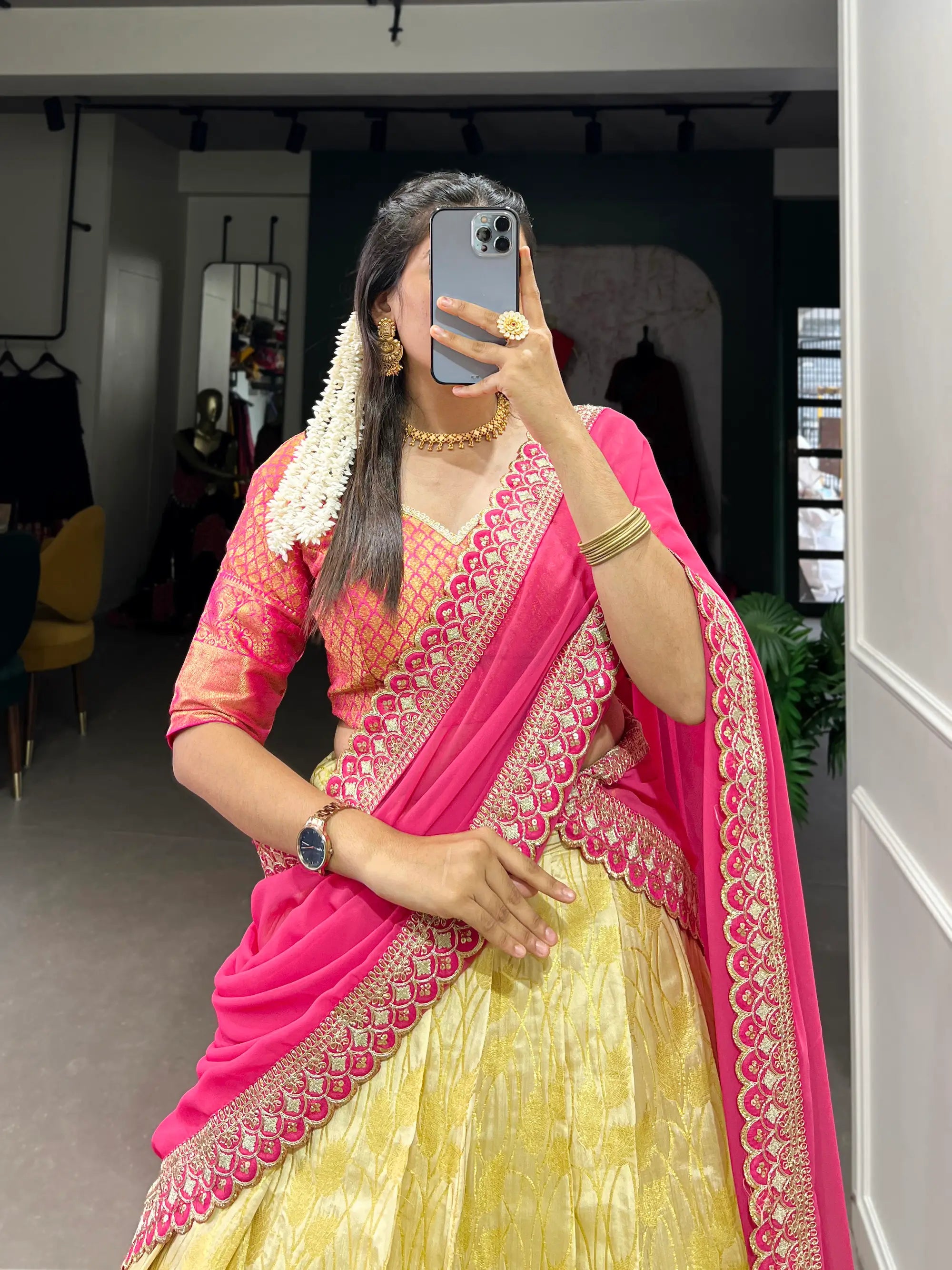 Beige Jacquard Silk Lehenga Choli With Zari Weaving  Work | Ready To Wear - qivii