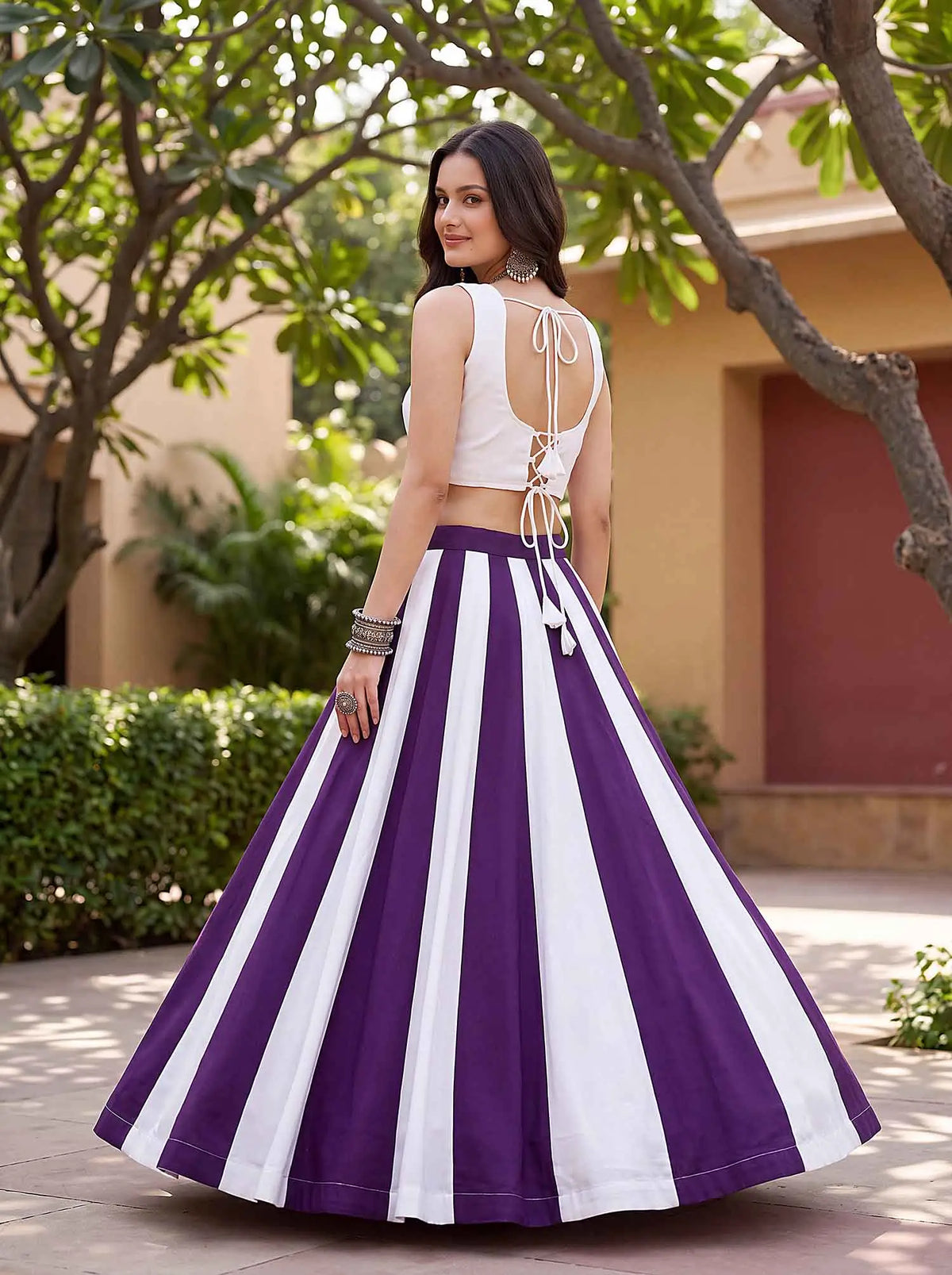 6 Meter Flair | Purple Navratri Lehenga Choli With Kali & Mirror Work