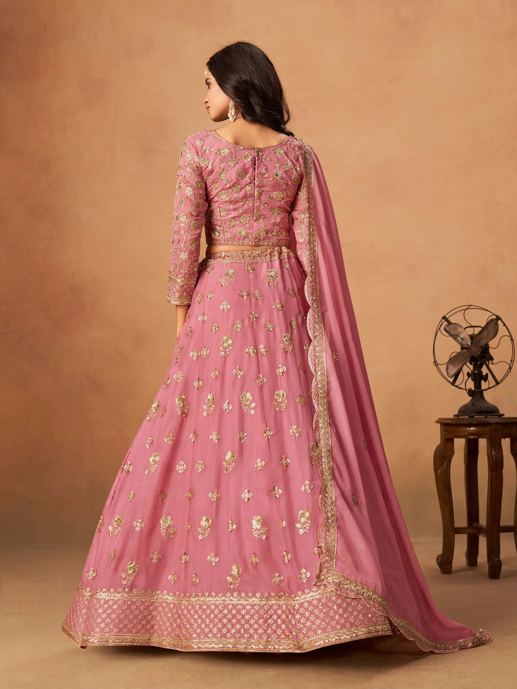 Light Pink Organza Embroidery Work Lehenga Choli - qivii