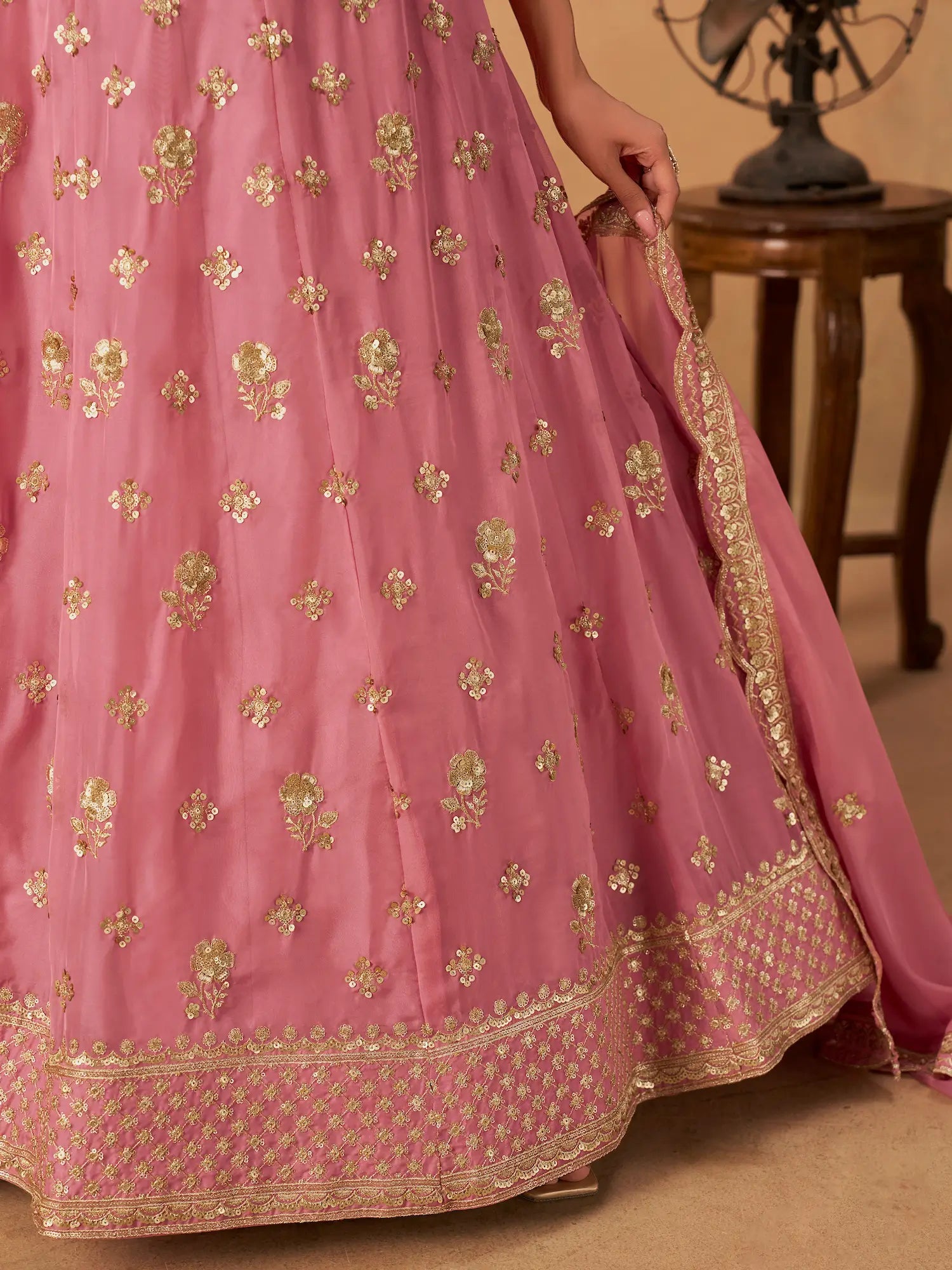 Light Pink Organza Embroidery Work Lehenga Choli - qivii