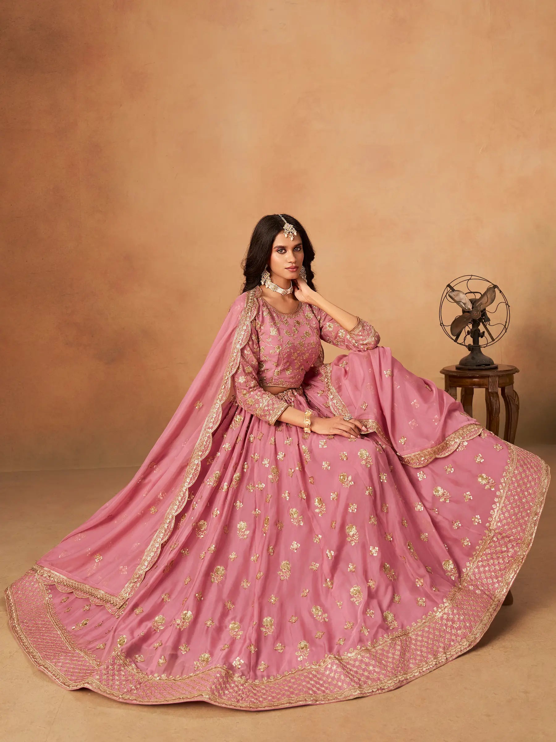 Light Pink Organza Embroidery Work Lehenga Choli - qivii