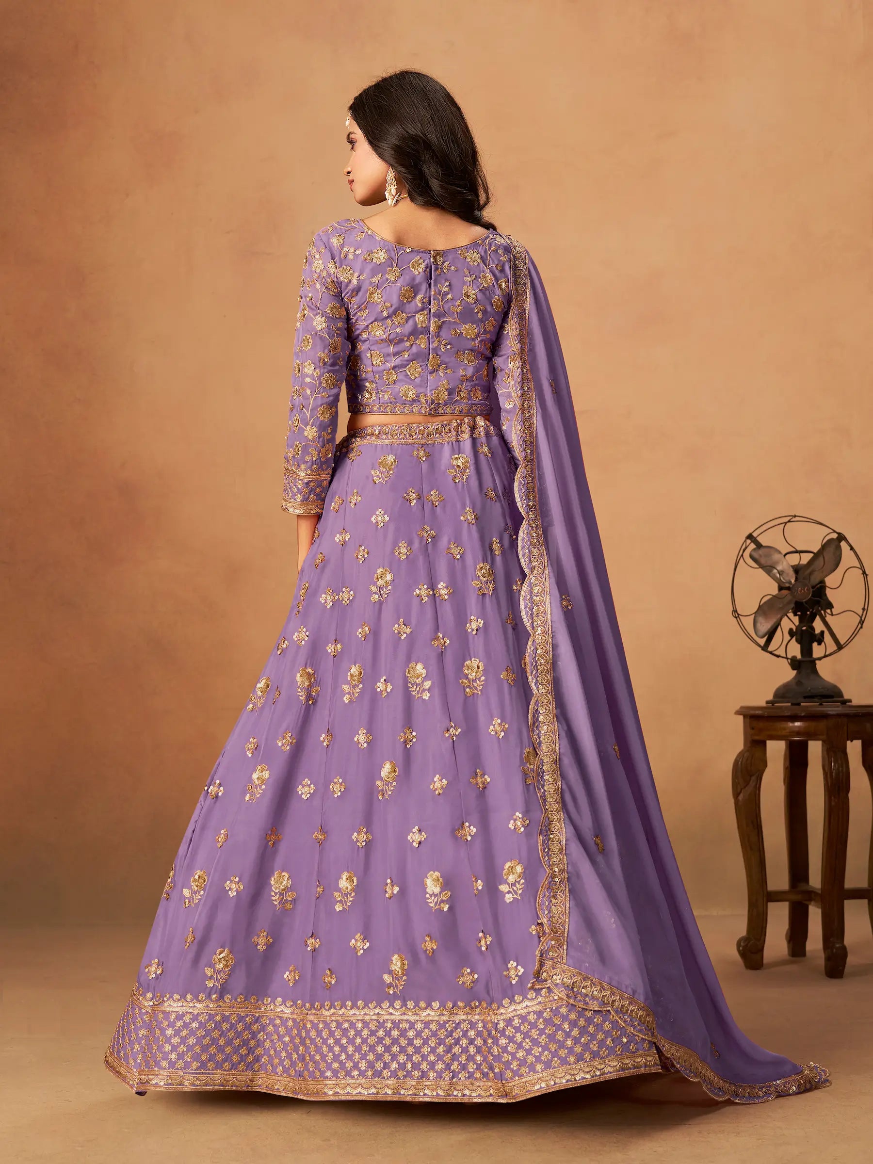 Lavender Organza Embroidery Work Lehenga Choli - qivii