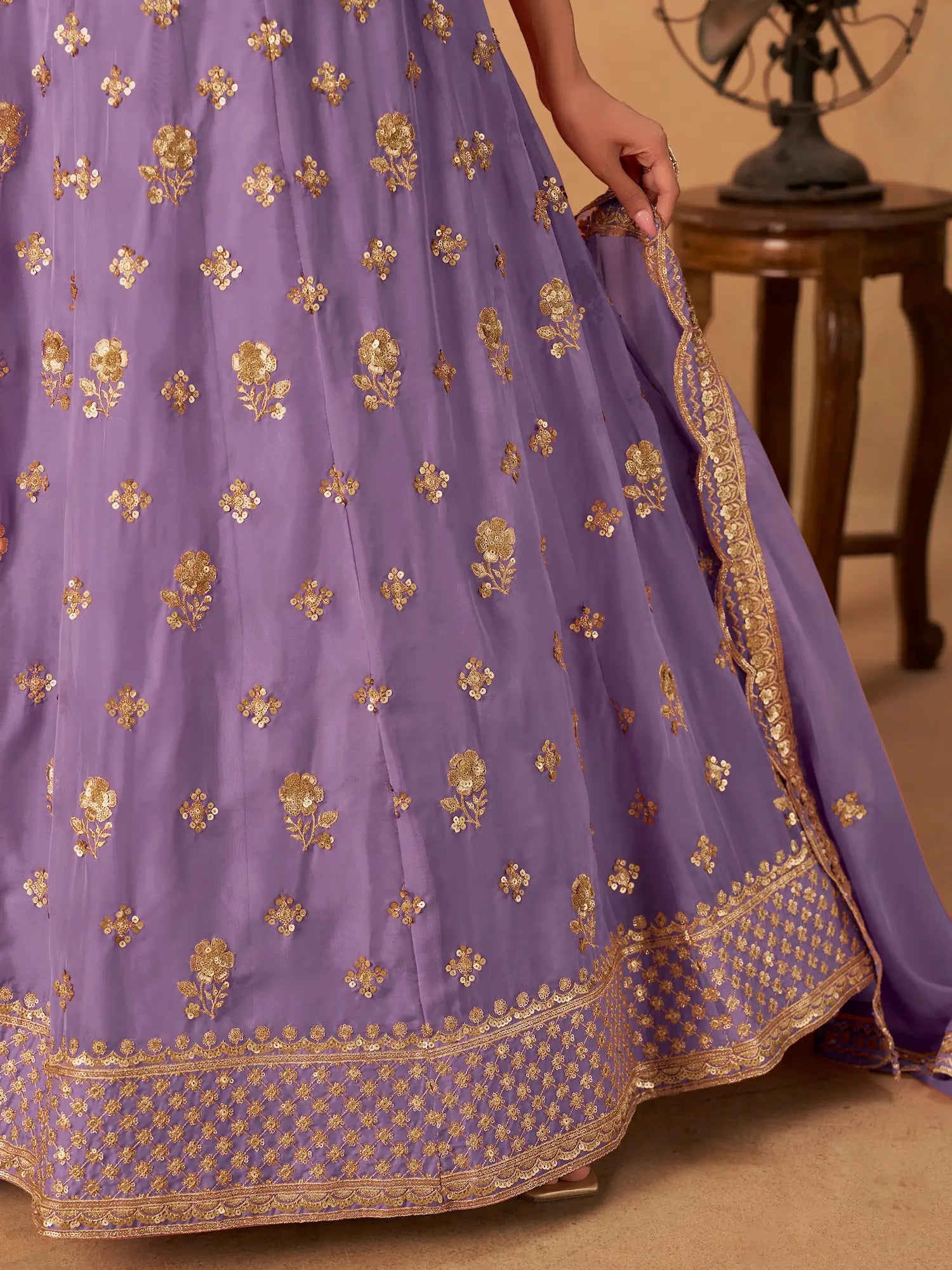 Lavender Organza Embroidery Work Lehenga Choli - qivii