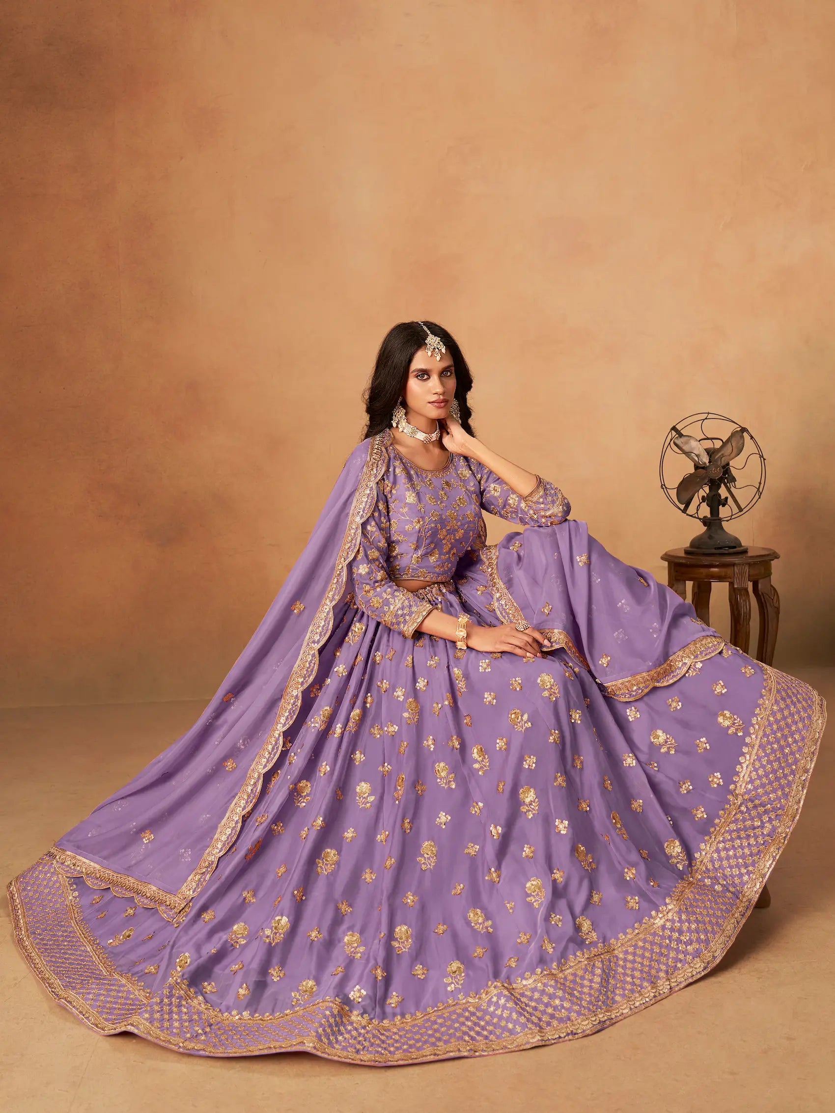 Lavender Organza Embroidery Work Lehenga Choli - qivii