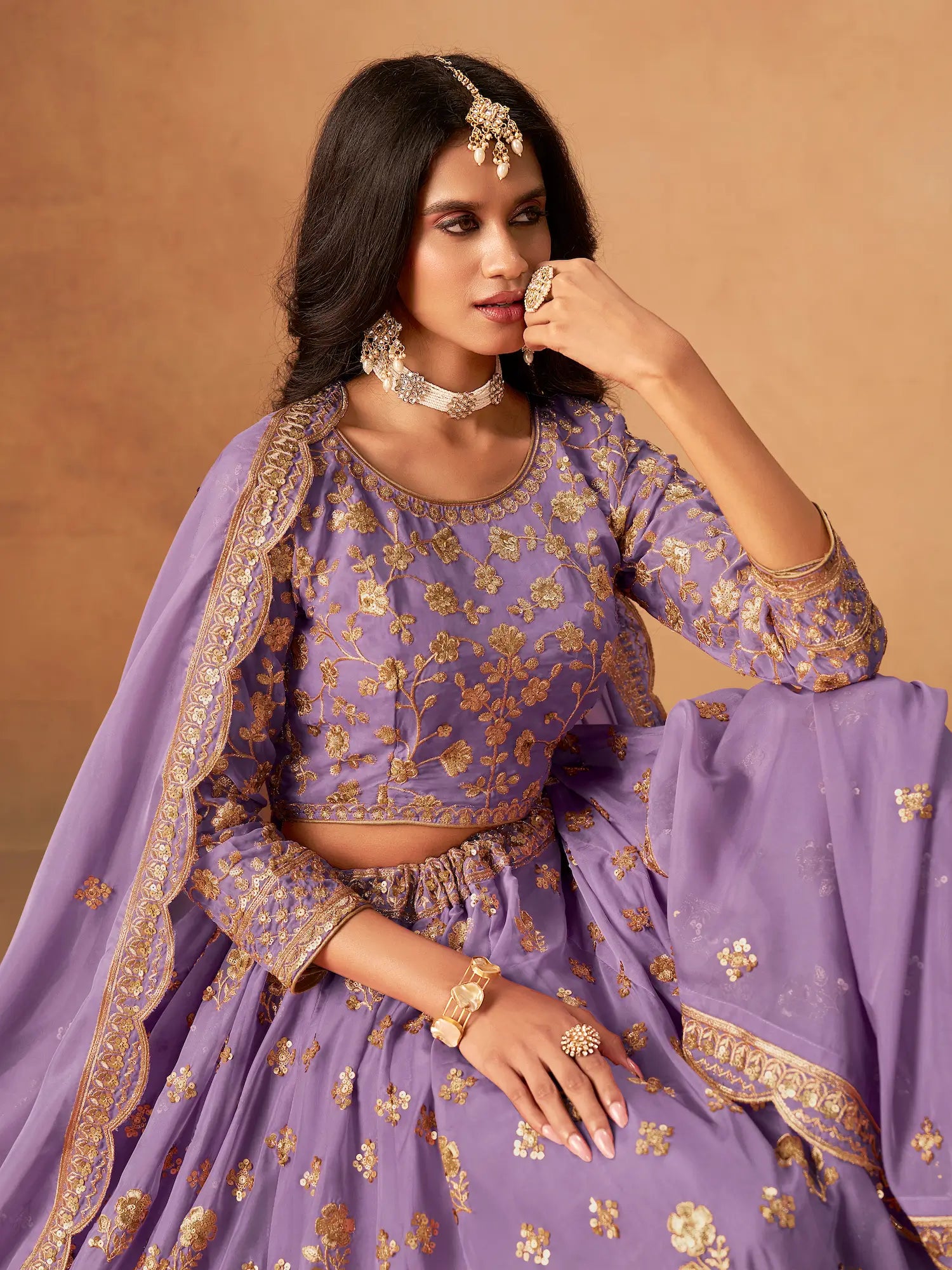 Lavender Organza Embroidery Work Lehenga Choli - qivii