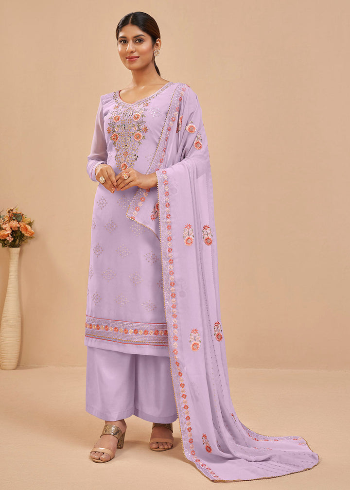 Mauve Purple Georgette Salwar Suit with Thread, Khatli & Sequence work By Qivii