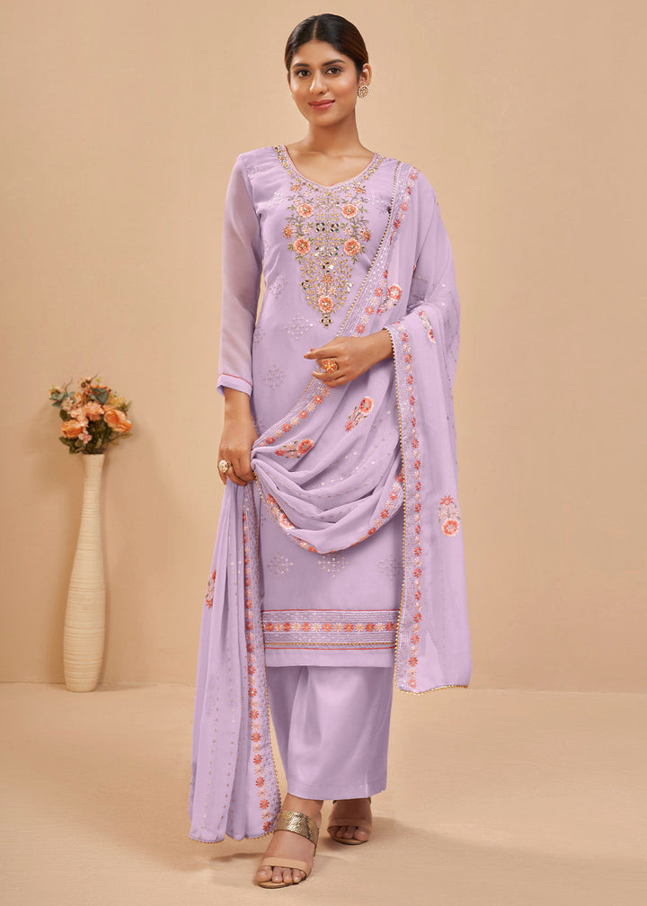 Mauve Purple Georgette Salwar Suit with Thread, Khatli & Sequence work By Qivii