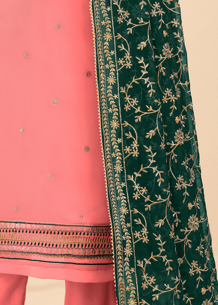 French Pink Georgette Salwar Suit with Zari, Thread, Khatli & Sequence work By Qivii