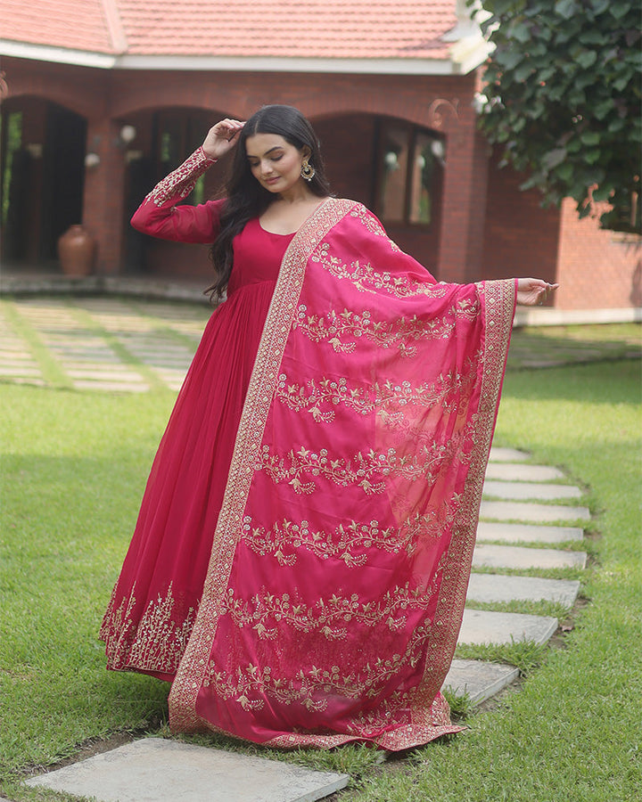 Pink Color Designer Fully Stitched Anarkali Gown  - By Qivii