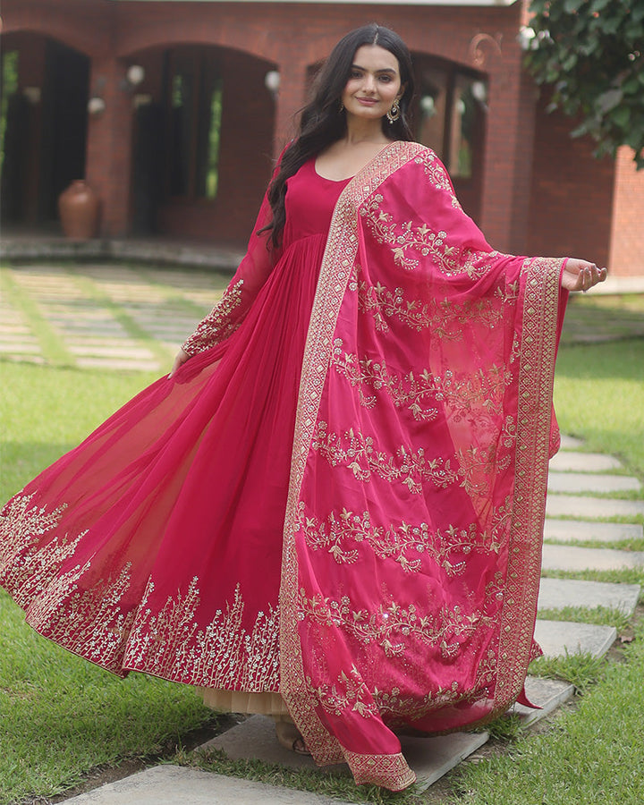 Pink Color Designer Fully Stitched Anarkali Gown  - By Qivii