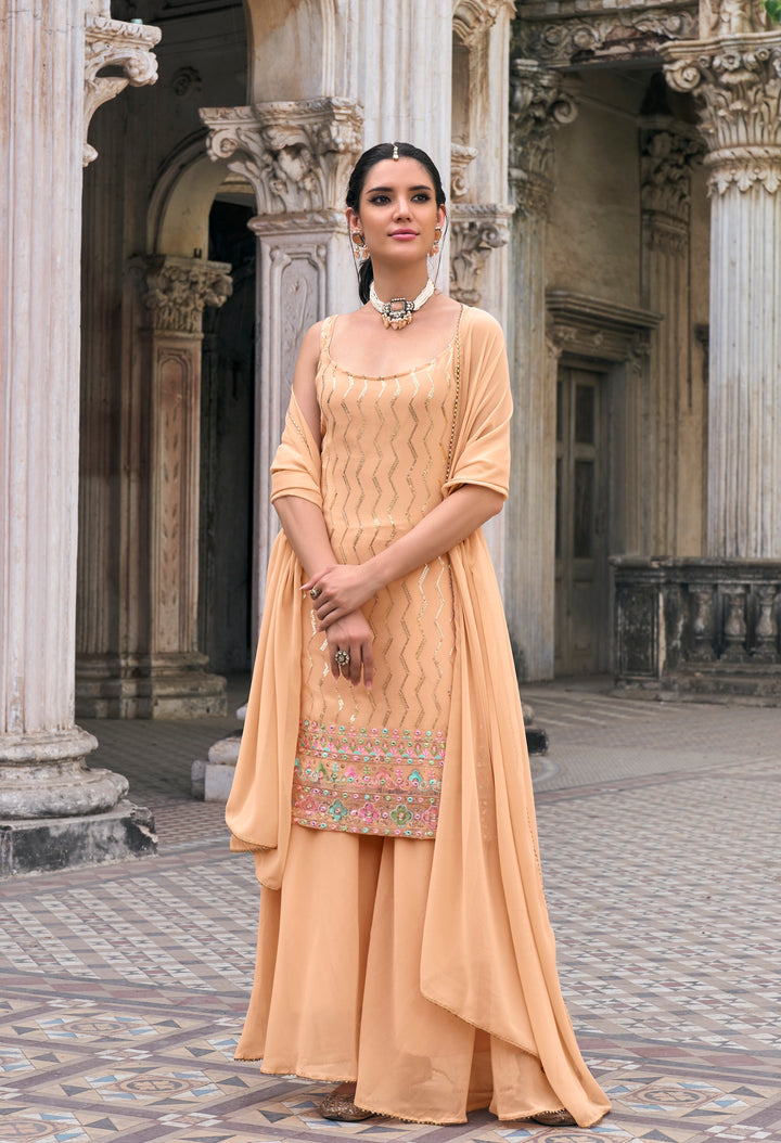 Peach Faux georgette Embroidery sequence work Salwar Suit