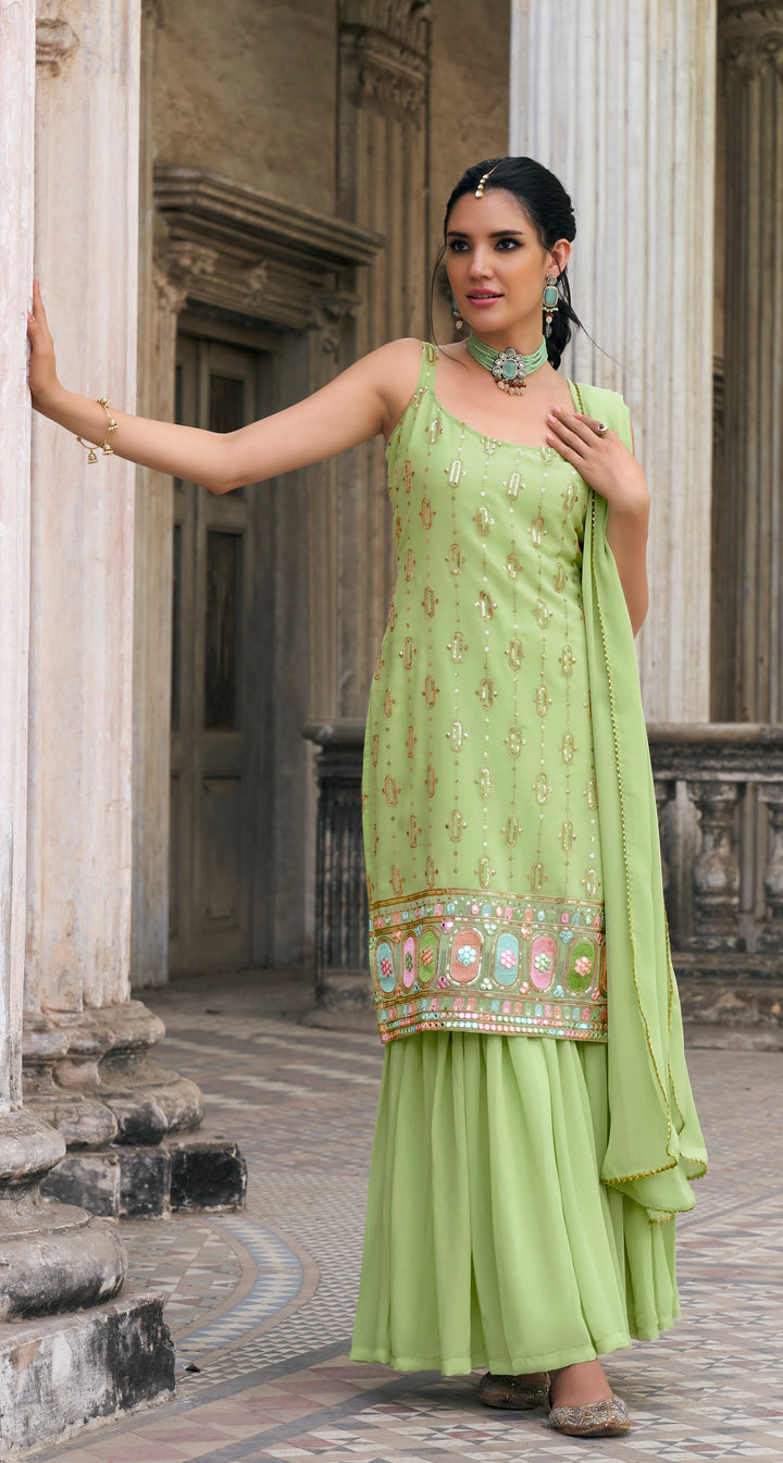 Green Faux georgette Embroidery sequence work Salwar Suit