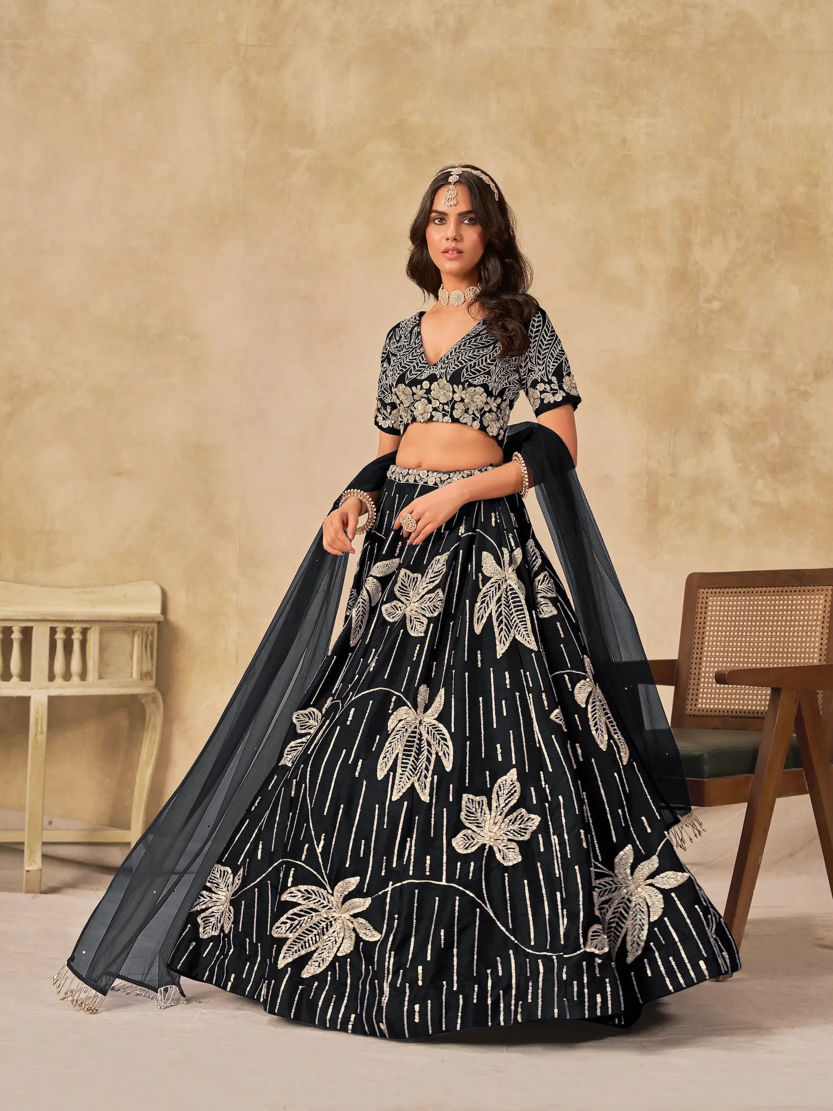 Black Art Silk Lehenga Choli With Sequins Embroidery - qivii