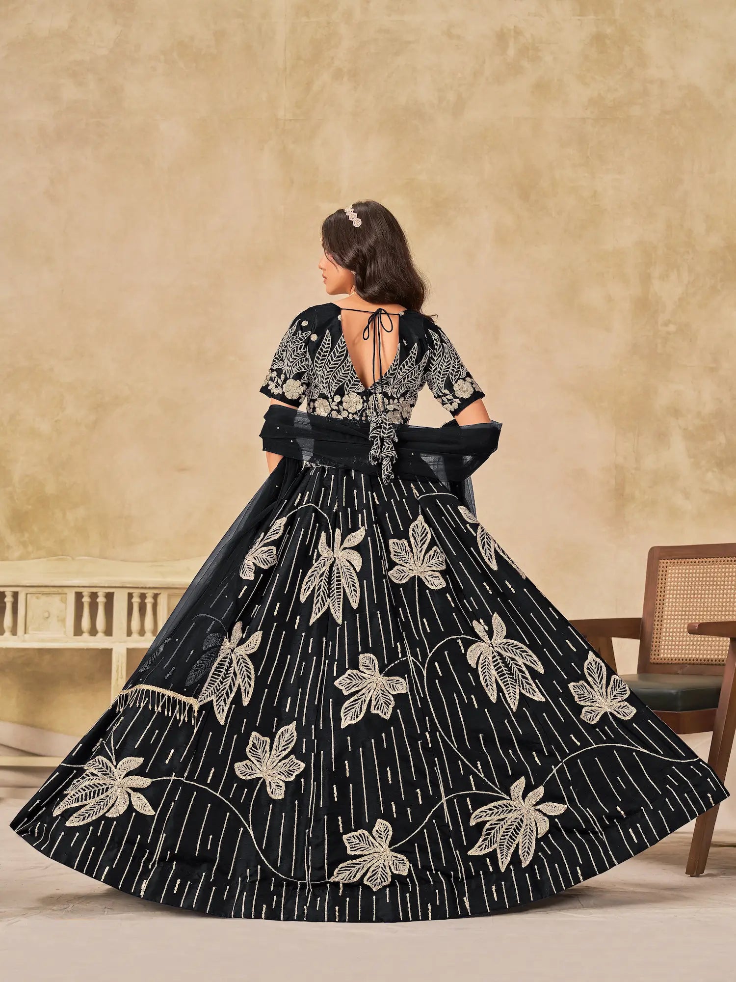 Black Art Silk Lehenga Choli With Sequins Embroidery - qivii