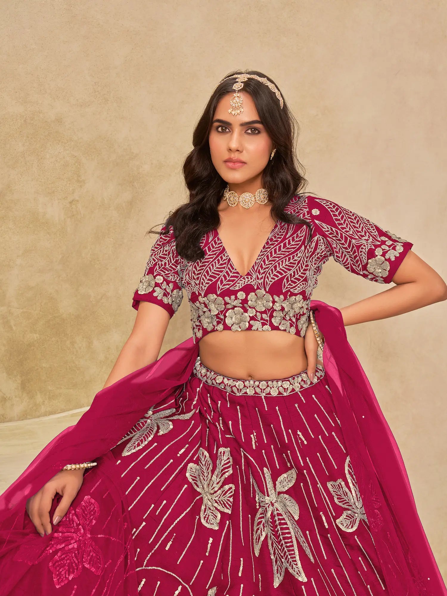Pink Art Silk Lehenga Choli With Sequins Embroidery - qivii