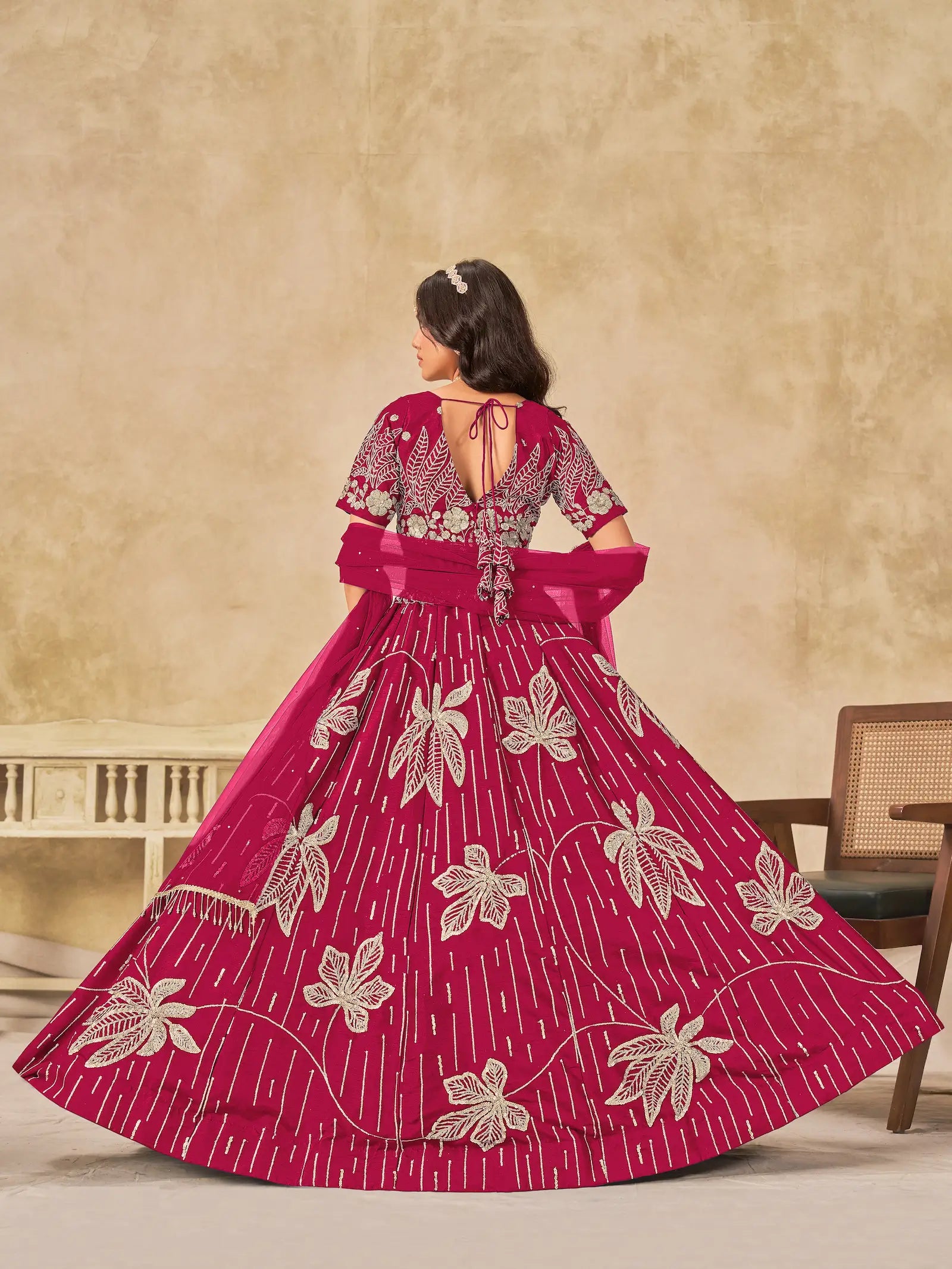 Pink Art Silk Lehenga Choli With Sequins Embroidery - qivii