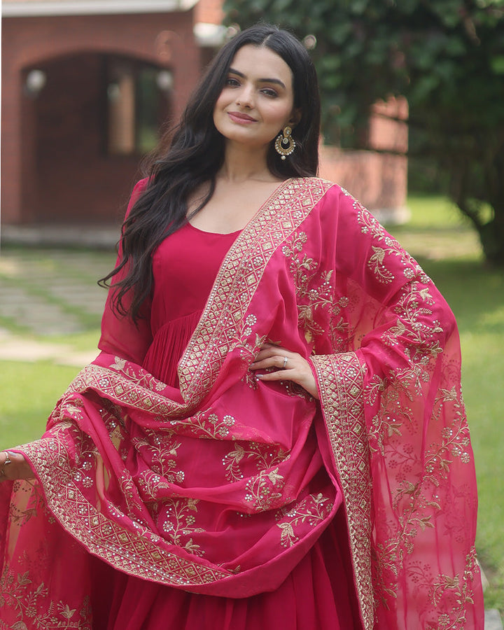 Pink Color Designer Fully Stitched Anarkali Gown  - By Qivii